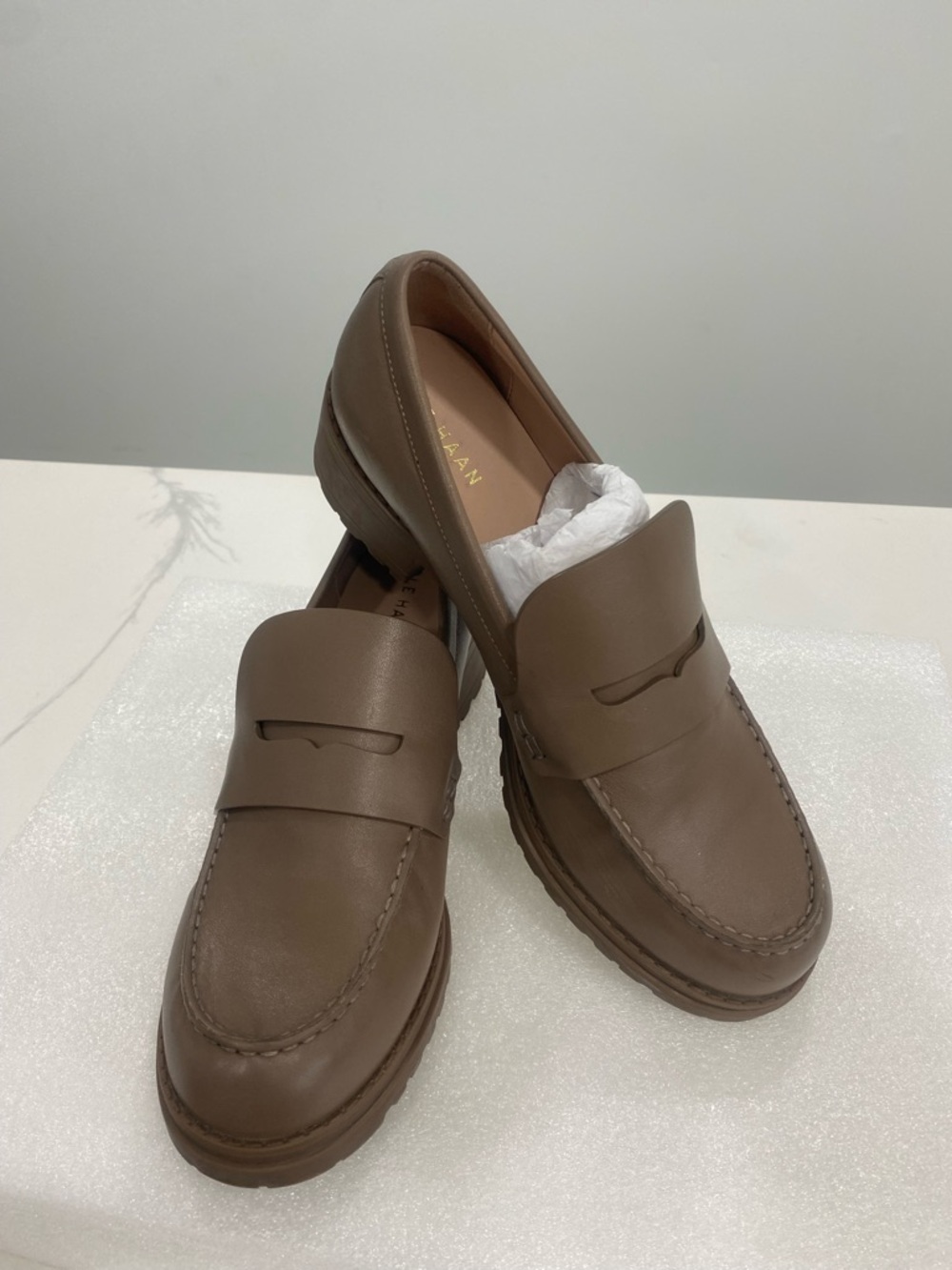 Cole Haan Women's Taupe Leather Penny Loafers